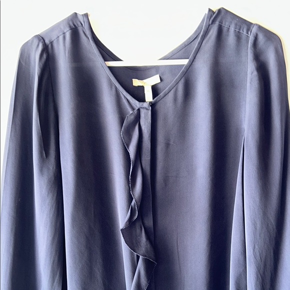 Joie Dark Blue Ruffle Blouse Silk - Picture 4 of 7